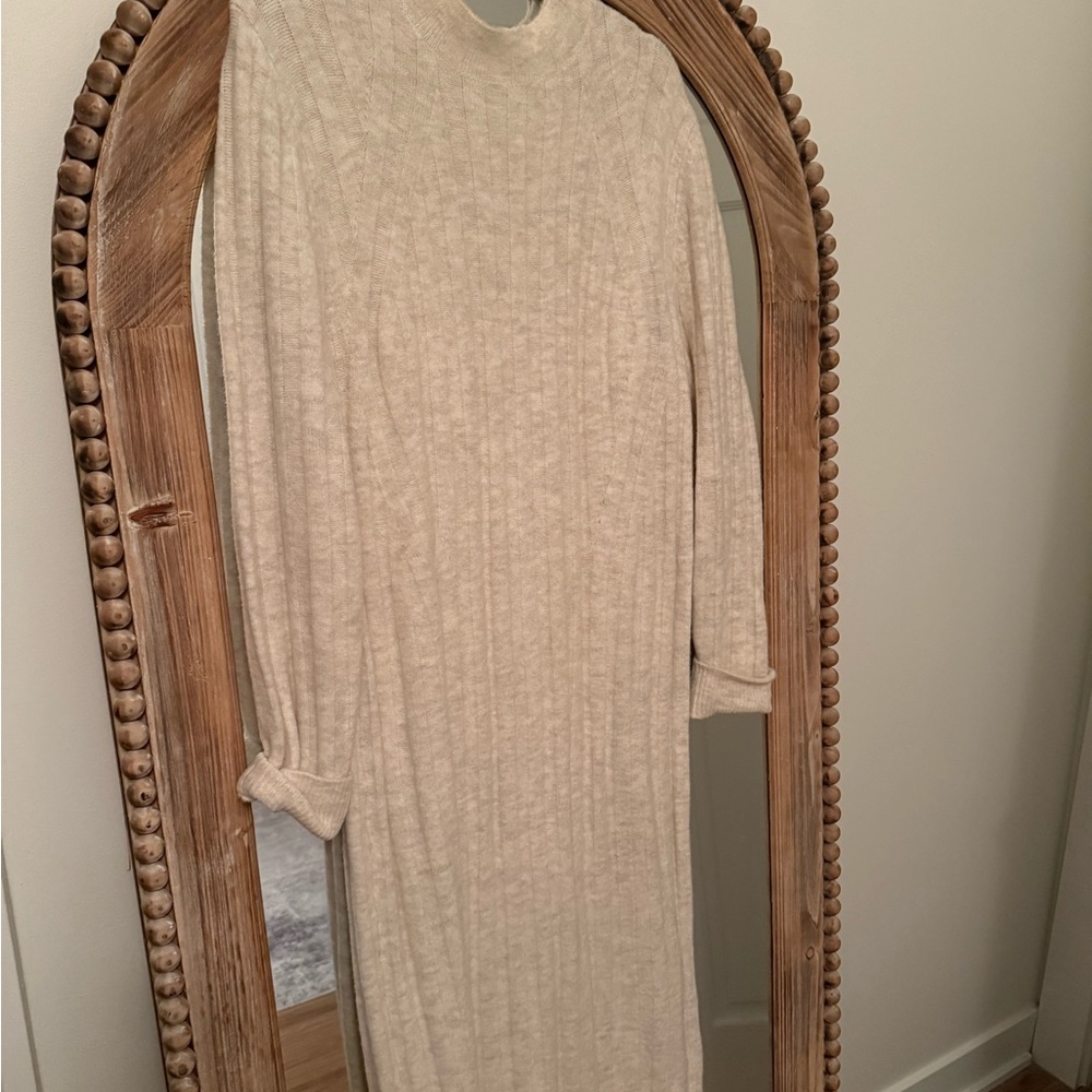 Beige Long Sleeve sweater Dress